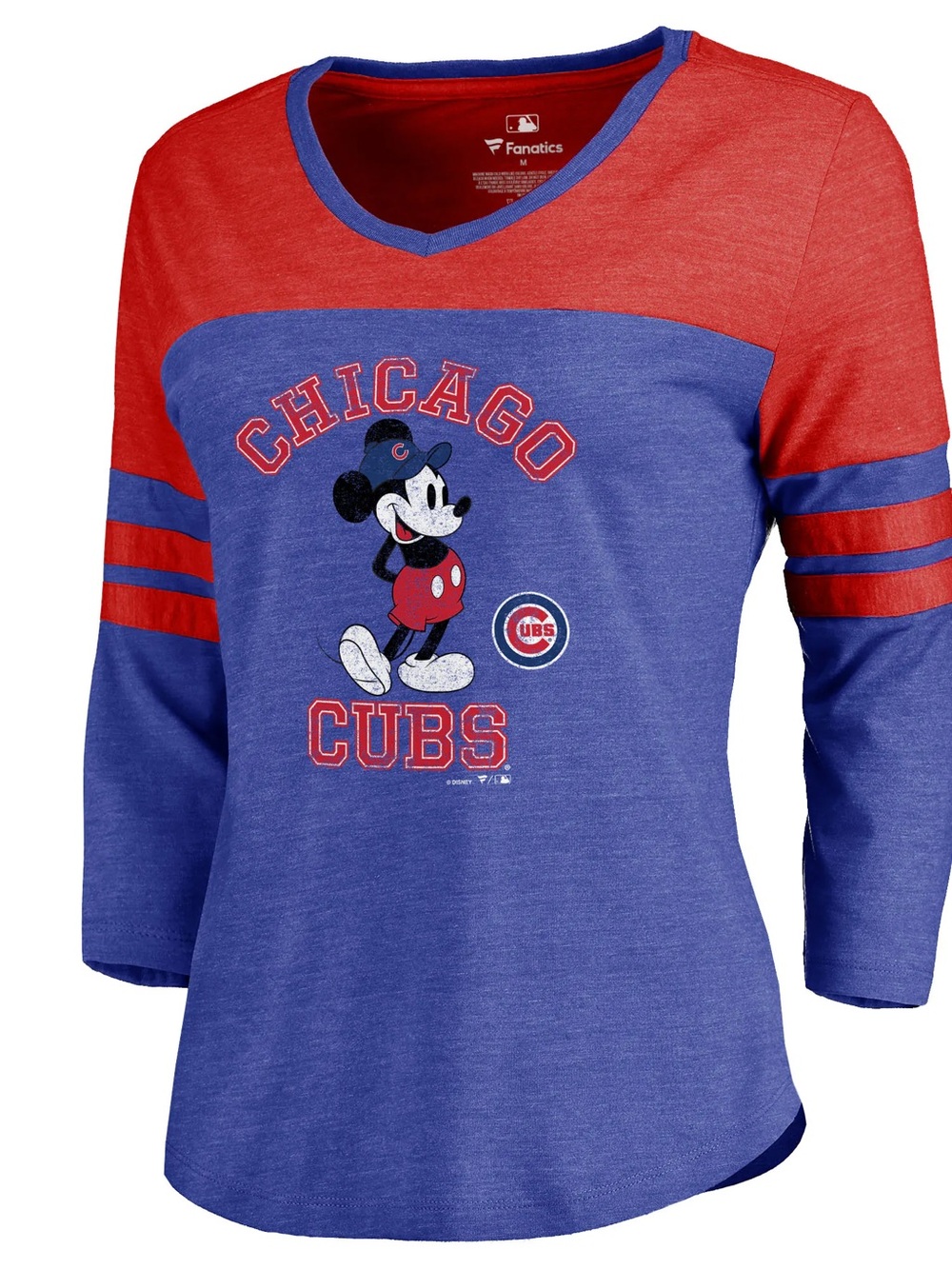 Fanatics Blue and Red Chicago Cubs Mickey V-Neck Long Sleeve Tee
